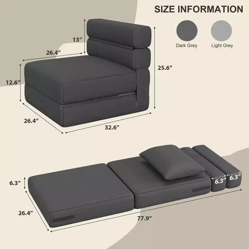 Sedia da terra TROPOW 2 in 1 pieghevole con cuscino decorativo, sedia da letto con funzione letto