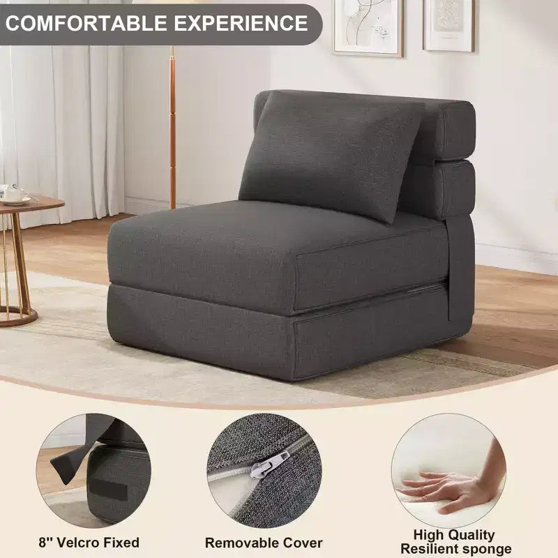 Sedia da terra TROPOW 2 in 1 pieghevole con cuscino decorativo, sedia da letto con funzione letto