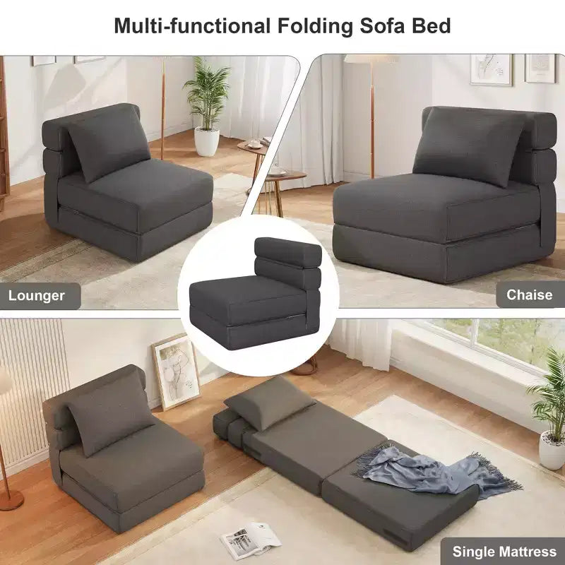 Chaise de sol TROPOW 2-en-1 avec coussin décoratif, lit pliant, fauteuil de repos avec fonction lit