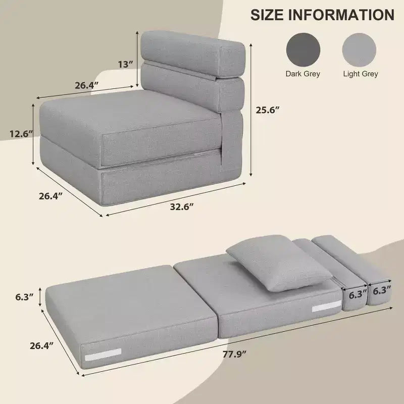 Chaise de sol TROPOW 2-en-1 avec coussin décoratif, lit pliant, fauteuil de repos avec fonction lit