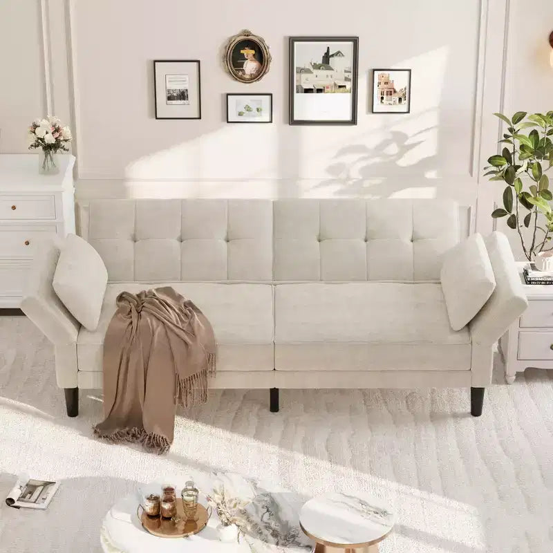 89 Divano Letto Futon, Divano Letto Moderno con Schienale e Bracciolo Regolabili, Divano Letto Futon Convertibile con 2 Cuscini per Soggiorno, Camera da Letto
