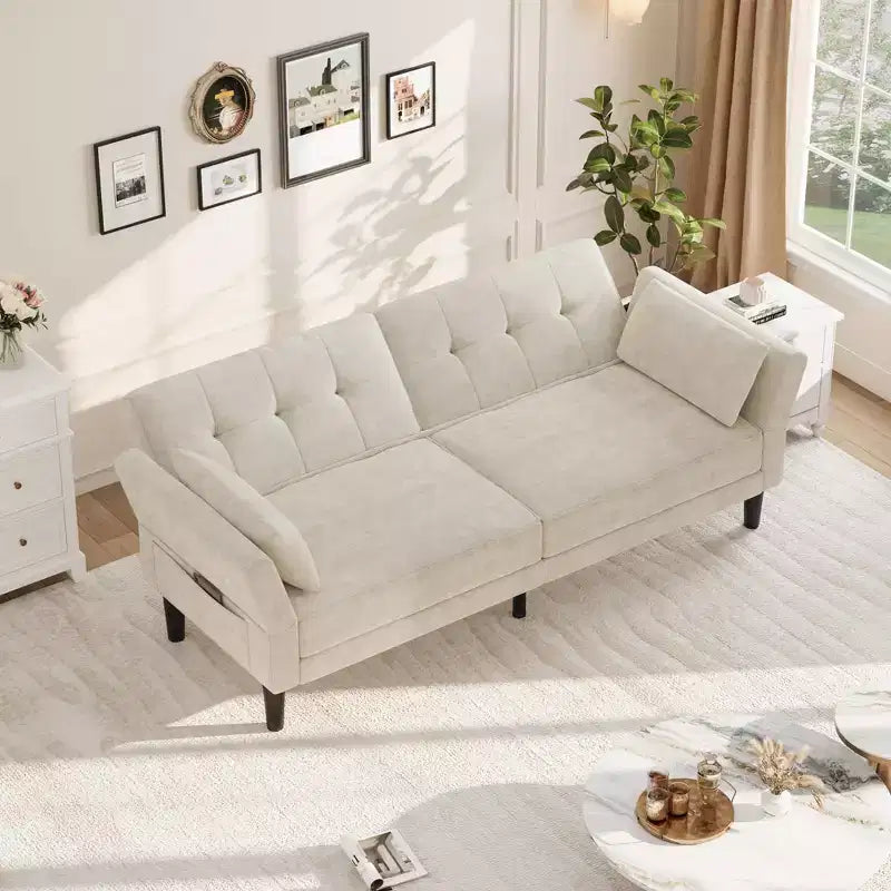 89 Divano Letto Futon, Divano Letto Moderno con Schienale e Bracciolo Regolabili, Divano Letto Futon Convertibile con 2 Cuscini per Soggiorno, Camera da Letto