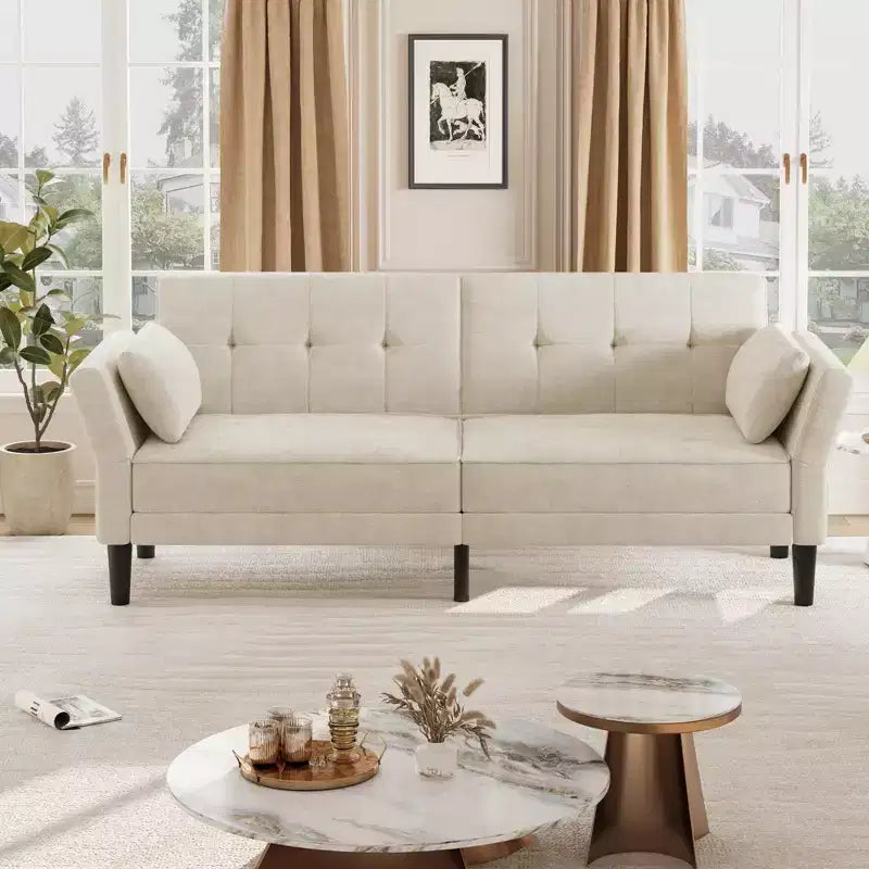 89 Divano Letto Futon, Divano Letto Moderno con Schienale e Bracciolo Regolabili, Divano Letto Futon Convertibile con 2 Cuscini per Soggiorno, Camera da Letto