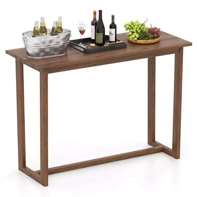 Costway 59 Inch Outdoor Bar Table with Slatted Top Rectangular Pub Table for Hot Tub
