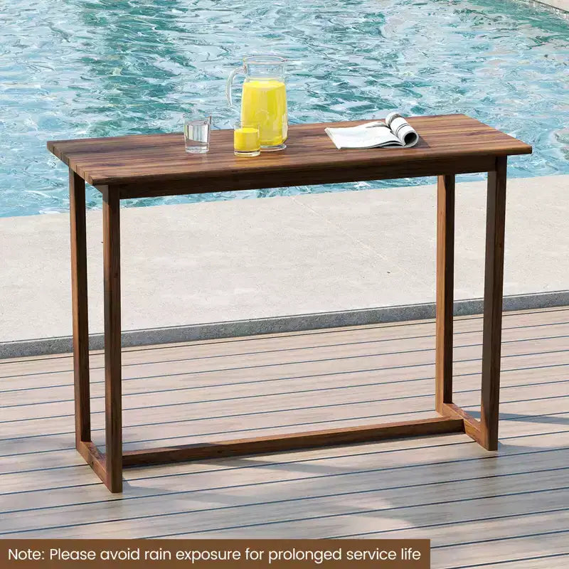 Costway Table de bar d'extérieur 150 cm avec plateau à lattes Table de bistrot rectangulaire pour spa