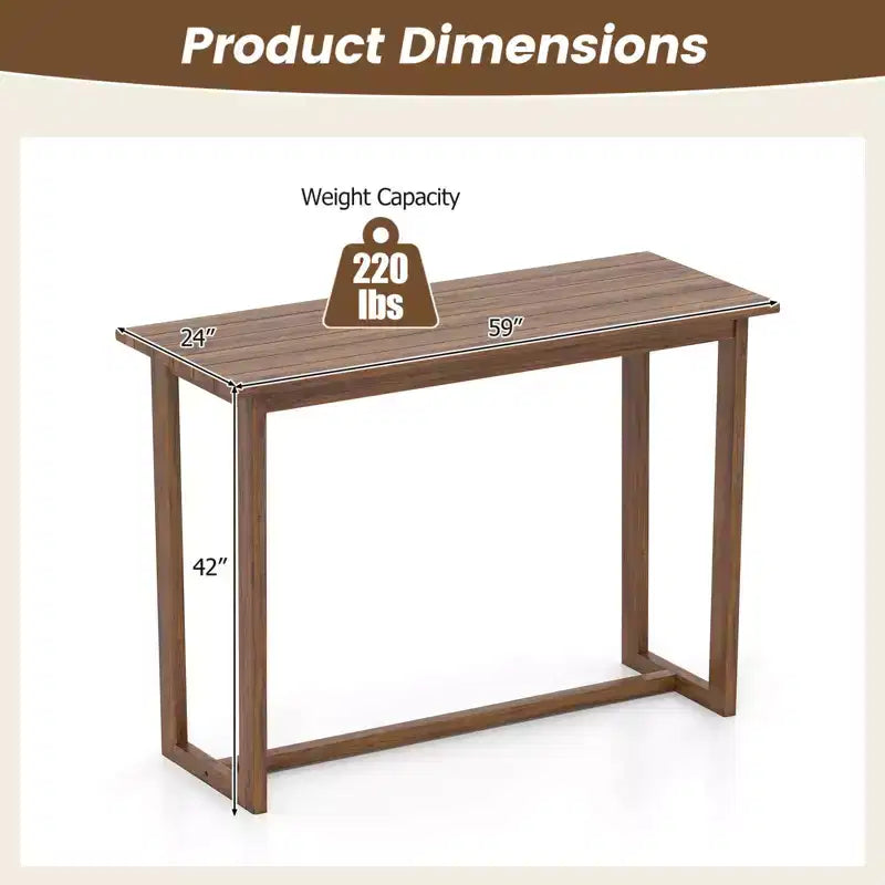 Costway Table de bar d'extérieur 150 cm avec plateau à lattes Table de bistrot rectangulaire pour spa