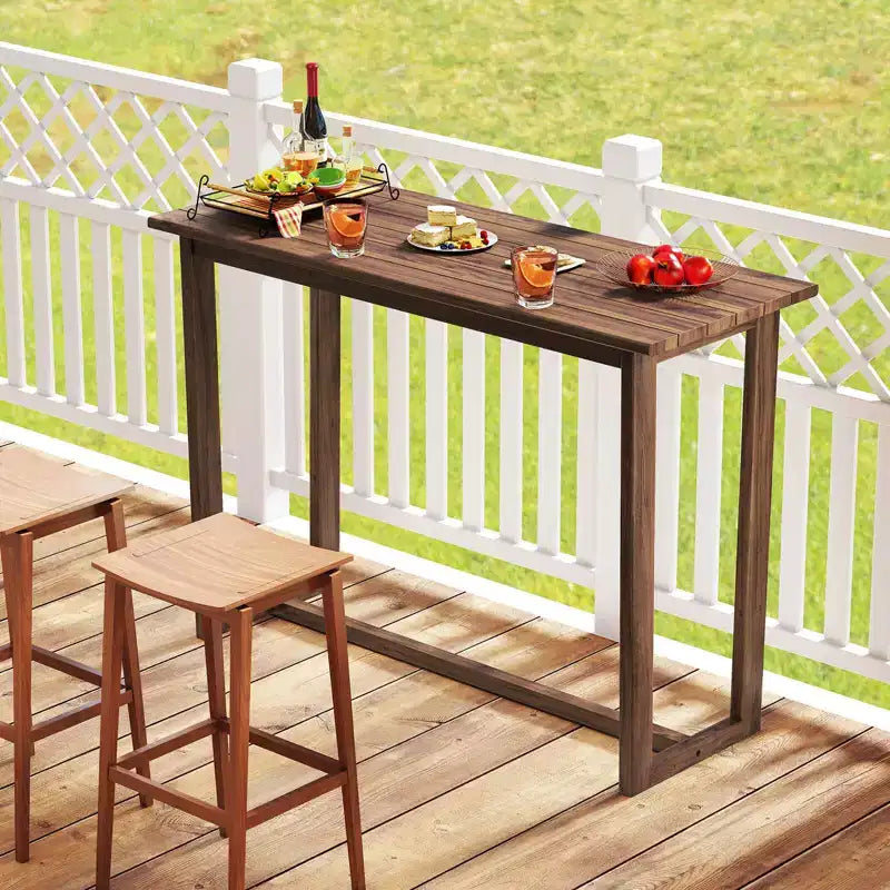 Costway Table de bar d'extérieur 150 cm avec plateau à lattes Table de bistrot rectangulaire pour spa