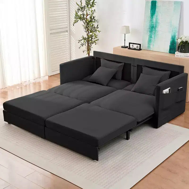 Mjkone 77.95'' Divanetto Convertibile 3 in 1 in Velluto di Seta con Tasche Laterali, Trasformabile in Chaise Longue/Letto Estraibile