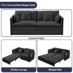 Mjkone 77.95'' Divanetto Convertibile 3 in 1 in Velluto di Seta con Tasche Laterali, Trasformabile in Chaise Longue/Letto Estraibile