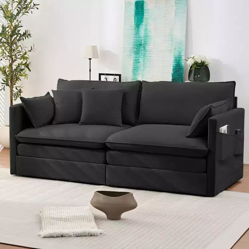 Mjkone 77.95'' Divanetto Convertibile 3 in 1 in Velluto di Seta con Tasche Laterali, Trasformabile in Chaise Longue/Letto Estraibile