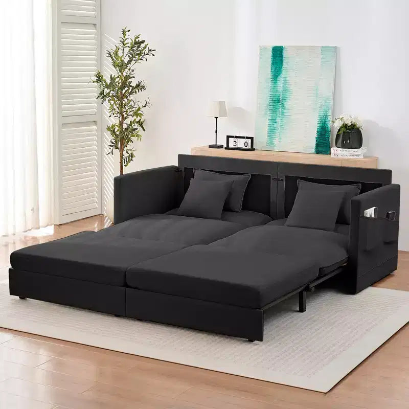 Mjkone 77.95'' Divanetto Convertibile 3 in 1 in Velluto di Seta con Tasche Laterali, Trasformabile in Chaise Longue/Letto Estraibile