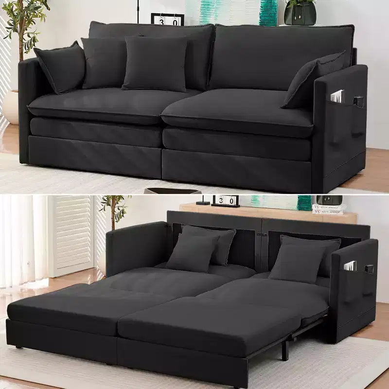 Mjkone 77.95'' Divanetto Convertibile 3 in 1 in Velluto di Seta con Tasche Laterali, Trasformabile in Chaise Longue/Letto Estraibile