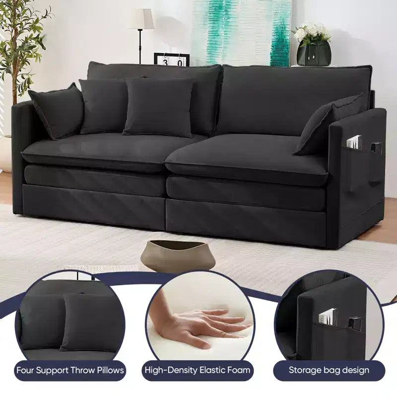 Mjkone 77.95'' Divanetto Convertibile 3 in 1 in Velluto di Seta con Tasche Laterali, Trasformabile in Chaise Longue/Letto Estraibile