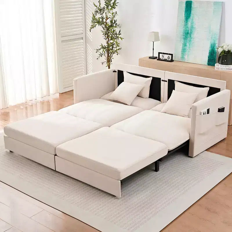Mjkone 77.95'' Divanetto Convertibile 3 in 1 in Velluto di Seta con Tasche Laterali, Trasformabile in Chaise Longue/Letto Estraibile