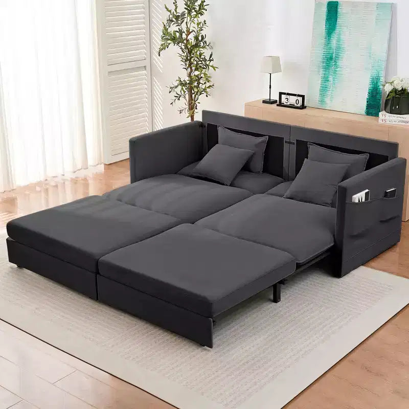 Mjkone 77.95'' Divanetto Convertibile 3 in 1 in Velluto di Seta con Tasche Laterali, Trasformabile in Chaise Longue/Letto Estraibile