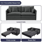 Mjkone 77.95'' Divanetto Convertibile 3 in 1 in Velluto di Seta con Tasche Laterali, Trasformabile in Chaise Longue/Letto Estraibile