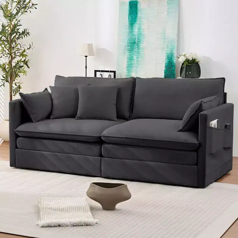 Mjkone 77.95'' Divanetto Convertibile 3 in 1 in Velluto di Seta con Tasche Laterali, Trasformabile in Chaise Longue/Letto Estraibile