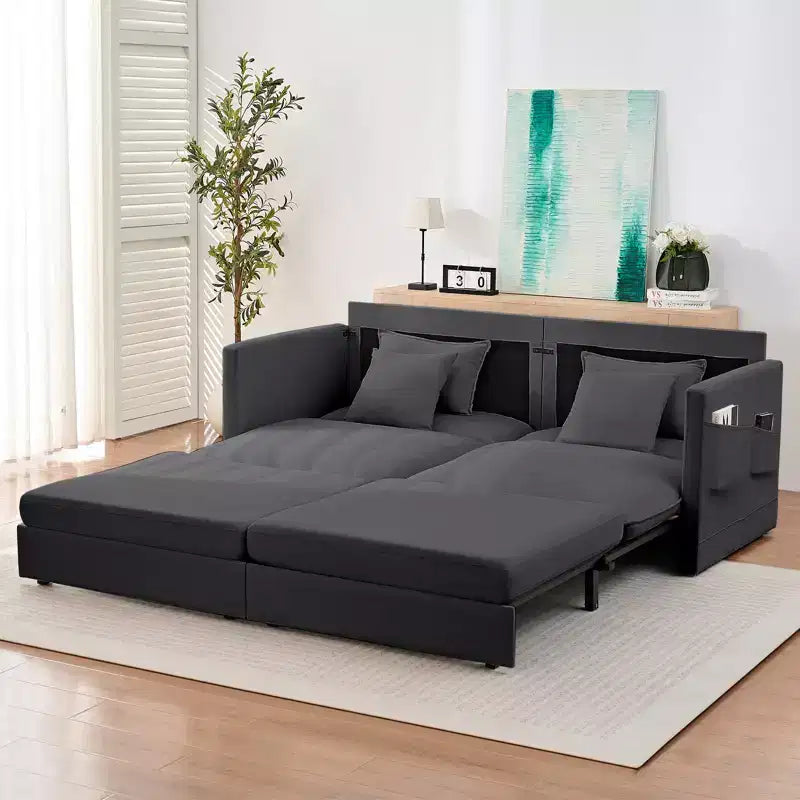 Mjkone 77.95'' Divanetto Convertibile 3 in 1 in Velluto di Seta con Tasche Laterali, Trasformabile in Chaise Longue/Letto Estraibile