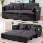 Mjkone 77.95'' Divanetto Convertibile 3 in 1 in Velluto di Seta con Tasche Laterali, Trasformabile in Chaise Longue/Letto Estraibile