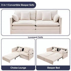 Mjkone 77.95'' Divanetto Convertibile 3 in 1 in Velluto di Seta con Tasche Laterali, Trasformabile in Chaise Longue/Letto Estraibile