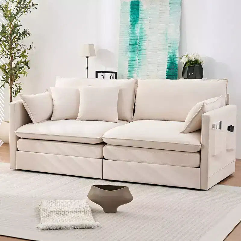 Mjkone 77.95'' Divanetto Convertibile 3 in 1 in Velluto di Seta con Tasche Laterali, Trasformabile in Chaise Longue/Letto Estraibile