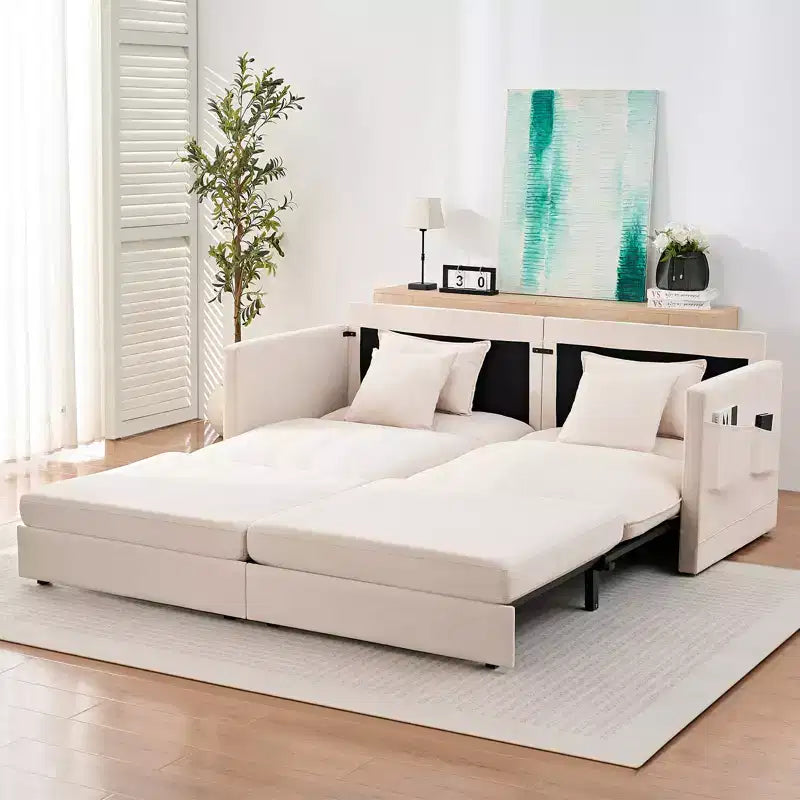 Mjkone 77.95'' Divanetto Convertibile 3 in 1 in Velluto di Seta con Tasche Laterali, Trasformabile in Chaise Longue/Letto Estraibile