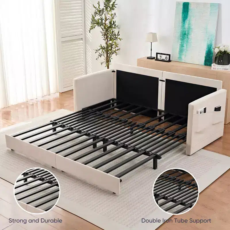 Mjkone 77.95'' Divanetto Convertibile 3 in 1 in Velluto di Seta con Tasche Laterali, Trasformabile in Chaise Longue/Letto Estraibile
