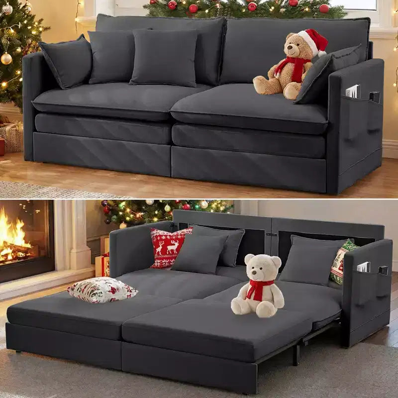 Mjkone 77.95'' Divanetto Convertibile 3 in 1 in Velluto di Seta con Tasche Laterali, Trasformabile in Chaise Longue/Letto Estraibile