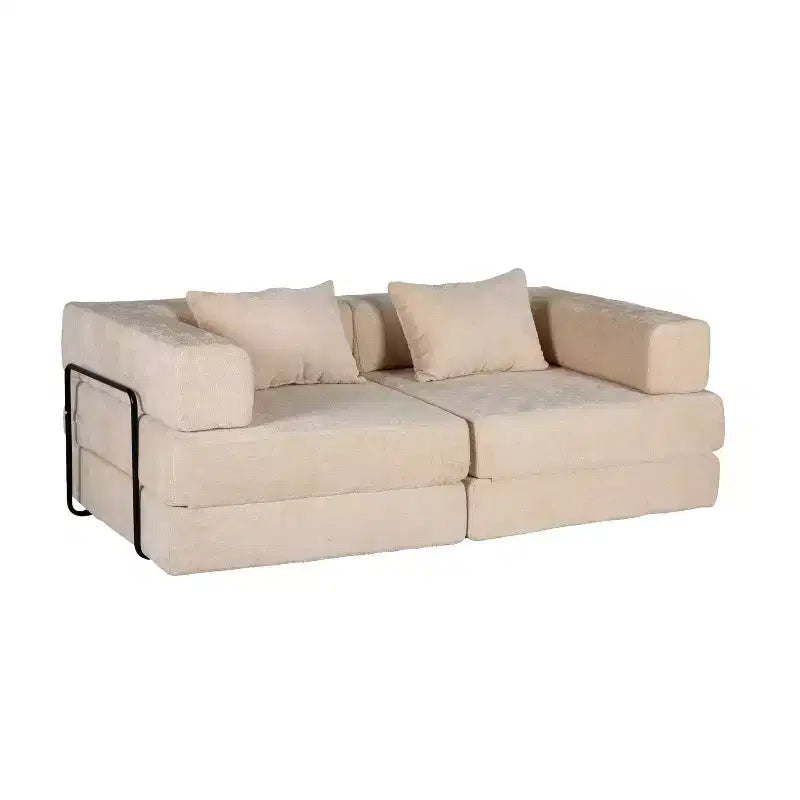 Canapé-lit convertible au sol Whisen avec cadre fixe, causeuses modulaires sans ossature en tissu chenille