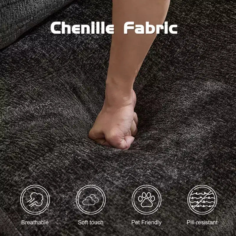 Canapé-lit convertible au sol Whisen avec cadre fixe, causeuses modulaires sans ossature en tissu chenille