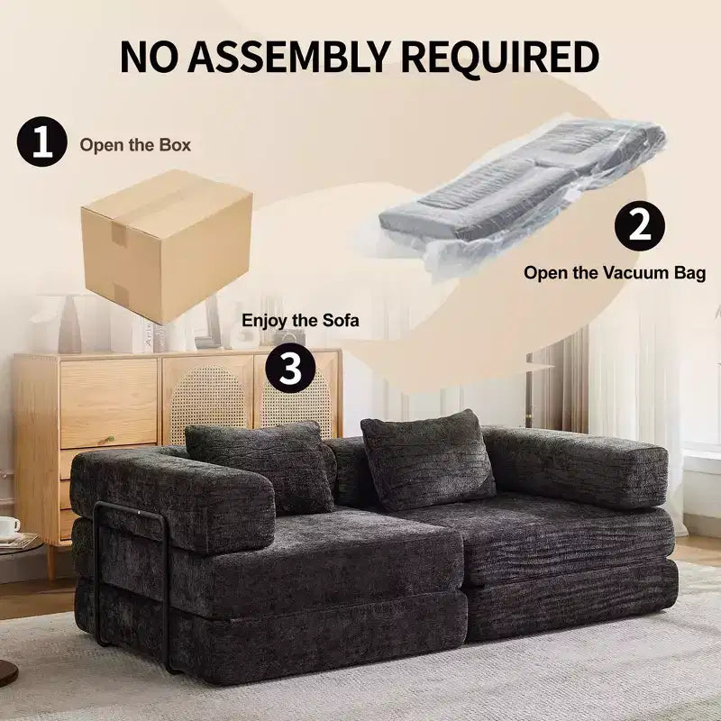 Canapé-lit convertible au sol Whisen avec cadre fixe, causeuses modulaires sans ossature en tissu chenille