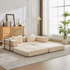 Canapé-lit convertible au sol Whisen avec cadre fixe, causeuses modulaires sans ossature en tissu chenille