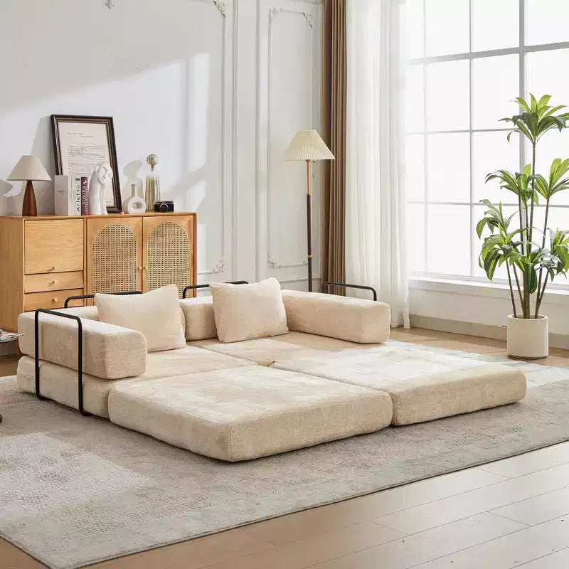 Divano Letto Convertibile da Terra Whisen con Telaio a Forma Fissa, Divanetti Modulari Senza Struttura, Tessuto Ciniglia