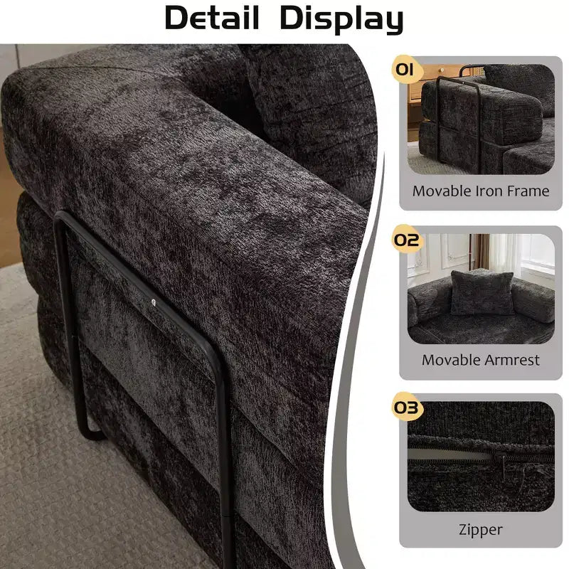 Canapé-lit convertible au sol Whisen avec cadre fixe, causeuses modulaires sans ossature en tissu chenille
