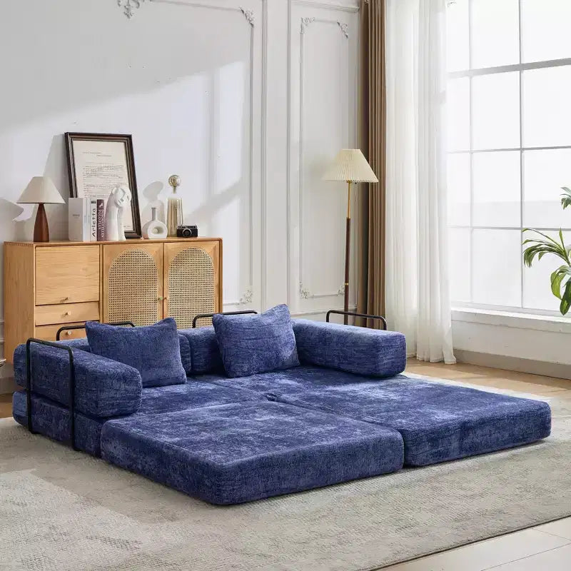 Canapé-lit convertible au sol Whisen avec cadre fixe, causeuses modulaires sans ossature en tissu chenille