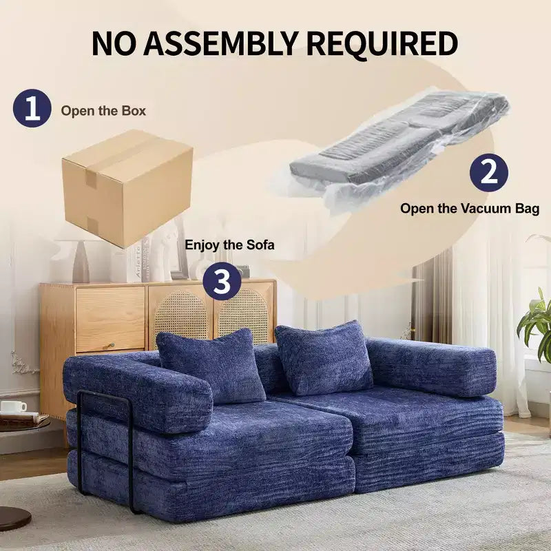 Canapé-lit convertible au sol Whisen avec cadre fixe, causeuses modulaires sans ossature en tissu chenille