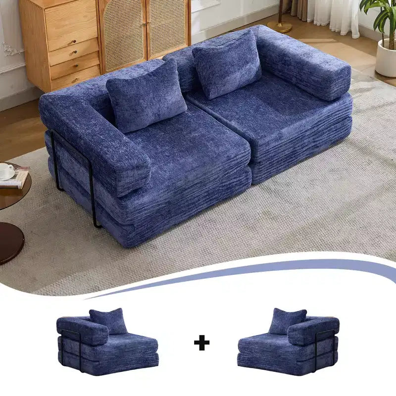 Canapé-lit convertible au sol Whisen avec cadre fixe, causeuses modulaires sans ossature en tissu chenille