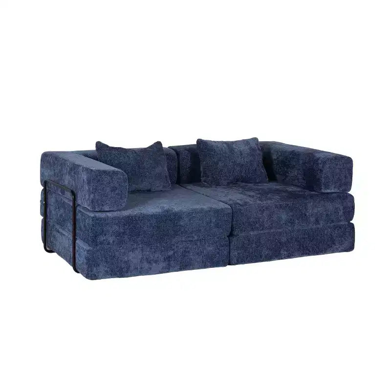 Canapé-lit convertible au sol Whisen avec cadre fixe, causeuses modulaires sans ossature en tissu chenille