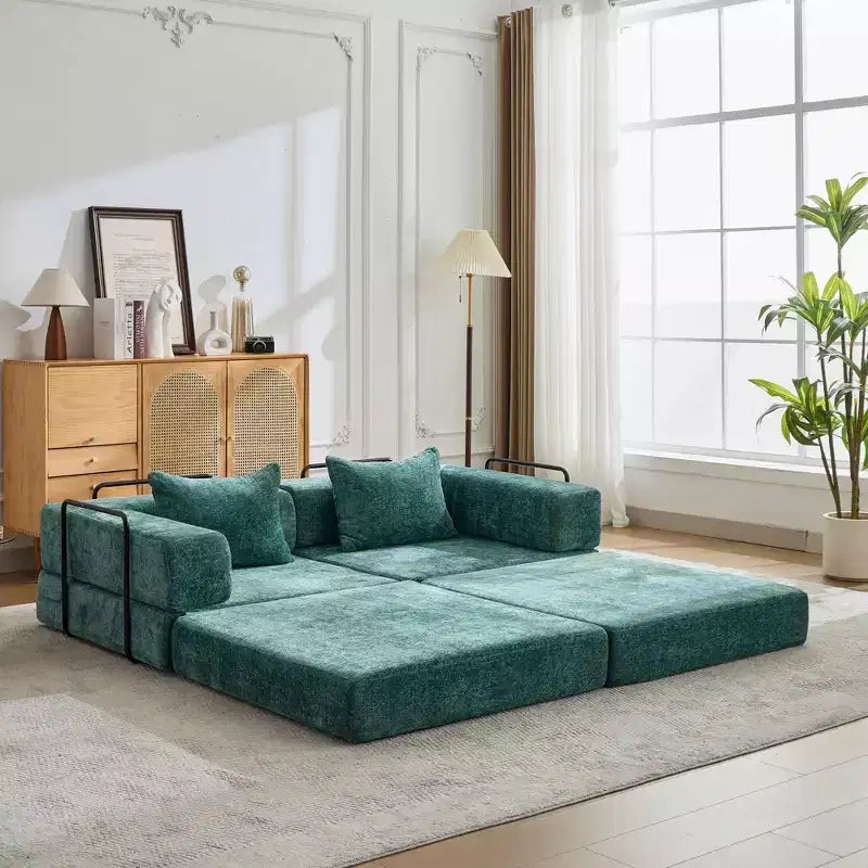 Canapé-lit convertible au sol Whisen avec cadre fixe, causeuses modulaires sans ossature en tissu chenille