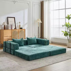Canapé-lit convertible au sol Whisen avec cadre fixe, causeuses modulaires sans ossature en tissu chenille