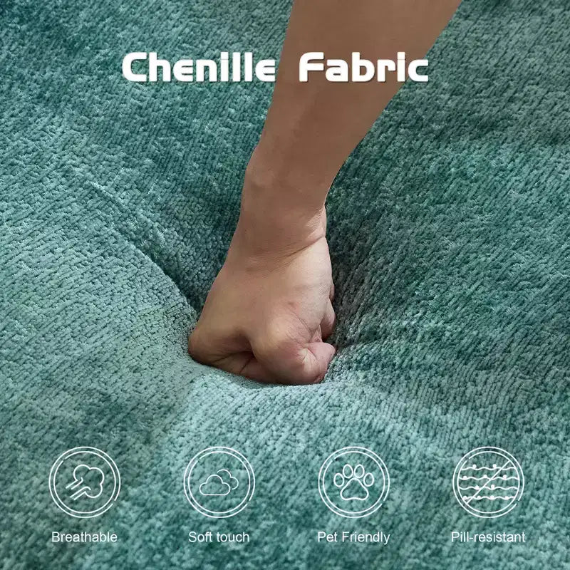 Canapé-lit convertible au sol Whisen avec cadre fixe, causeuses modulaires sans ossature en tissu chenille