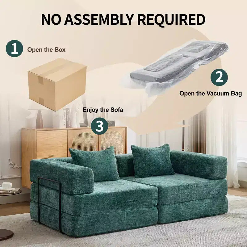 Canapé-lit convertible au sol Whisen avec cadre fixe, causeuses modulaires sans ossature en tissu chenille
