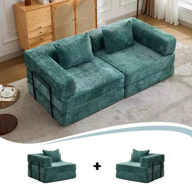 Canapé-lit convertible au sol Whisen avec cadre fixe, causeuses modulaires sans ossature en tissu chenille
