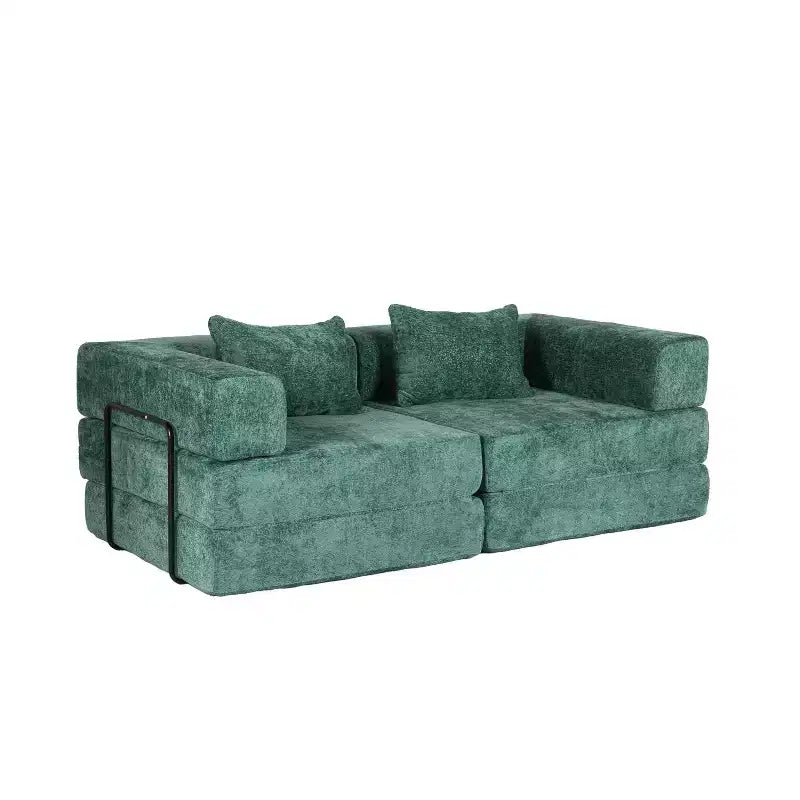 Canapé-lit convertible au sol Whisen avec cadre fixe, causeuses modulaires sans ossature en tissu chenille