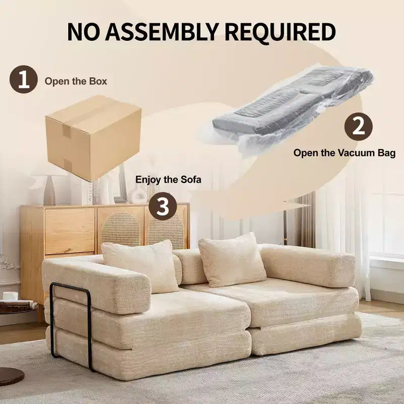 Divano Letto Convertibile da Terra Whisen con Telaio a Forma Fissa, Divanetti Modulari Senza Struttura, Tessuto Ciniglia