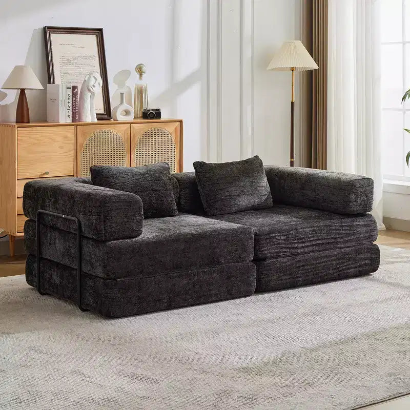 Divano Letto Convertibile da Terra Whisen con Telaio a Forma Fissa, Divanetti Modulari Senza Struttura, Tessuto Ciniglia
