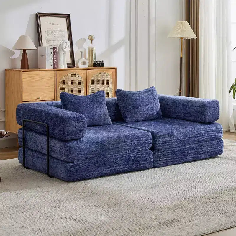 Divano Letto Convertibile da Terra Whisen con Telaio a Forma Fissa, Divanetti Modulari Senza Struttura, Tessuto Ciniglia