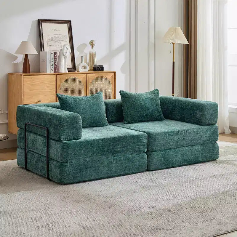 Divano Letto Convertibile da Terra Whisen con Telaio a Forma Fissa, Divanetti Modulari Senza Struttura, Tessuto Ciniglia