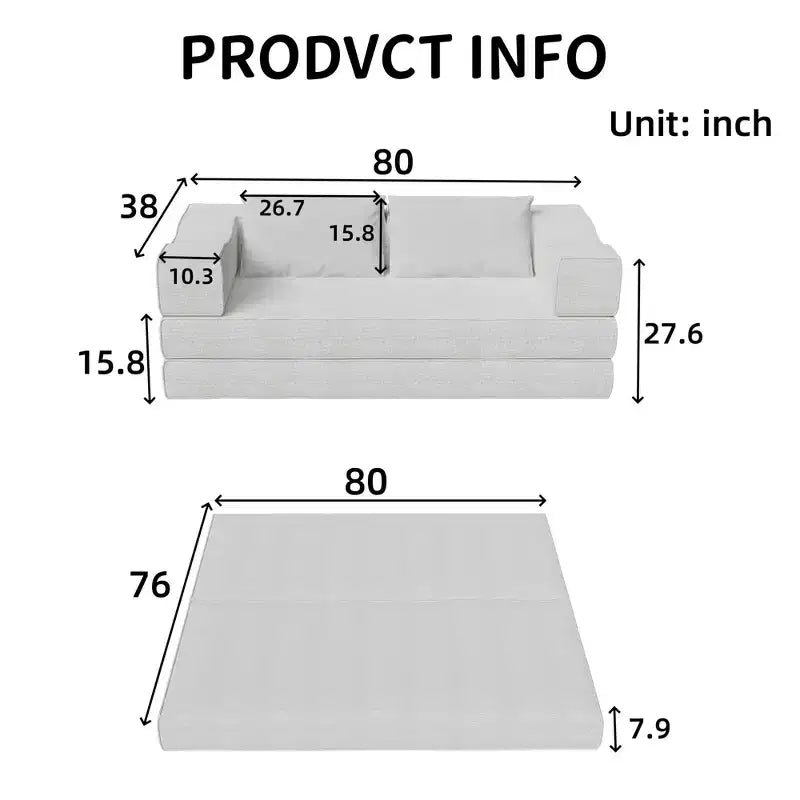 Canapé-lit convertible Whisen 80 places avec 2 oreillers, matelas de sol pliant King size et tissu chenille