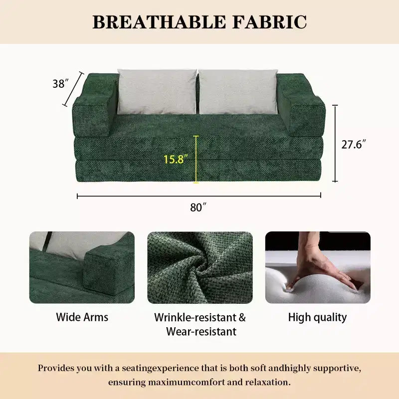 Canapé-lit convertible Whisen 80 places avec 2 oreillers, matelas de sol pliant King size et tissu chenille